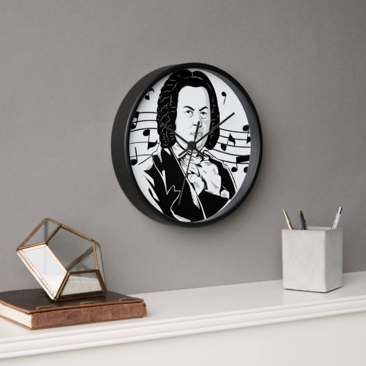 Horloge Johann Sebastian Bach Portrait et buste avec notes (Bureau)