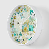Horloge Joli Art folklorique Fleurs blanches et turquoise (Angle)