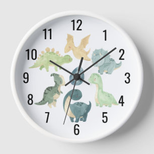 Horloge Joli bébé dinosaure aquarelle noir