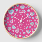 Horloge Joli coeur en cristal brillant 3D sur rose (Recto)