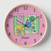 Horloge Joli doodé d'art de trois plantes, ton nom, rose (Recto)