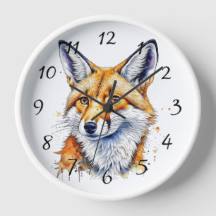 Horloge Joli renard à l'aquarelle Amoureux des animaux