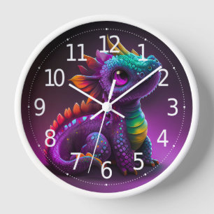Horloge Jolie œuvre d'art de lézard dragon violet coloré  