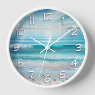 Horloge Jolie vague bleu océan et verre de mer
