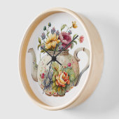 Horloge Jolies fleurs de printemps Élégante théière  (Angle)