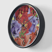Horloge jolies fleurs roses rouges et bourgeons roses fleu (Angle)