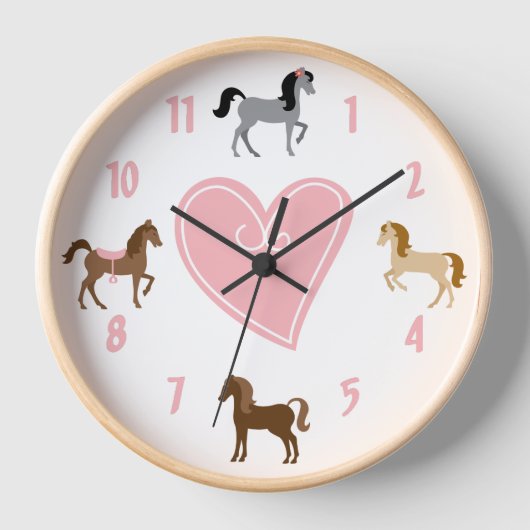 Horloge Jolies poneys et Cheval de Coeur Rose (Recto)