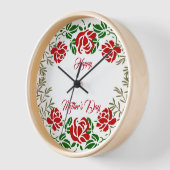 Horloge Joyeuse Fête des mères Rouge Rose Floral Mur de ve (Angle)