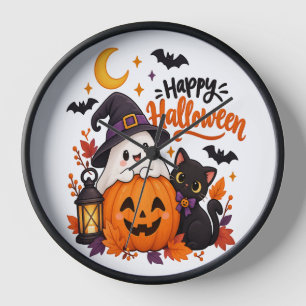 Horloge Joyeux Halloween Mignon Fantôme Citrouille Chat No