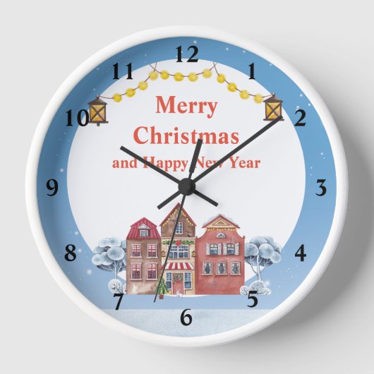 Horloge Joyeux Noël et Joyeux Nouvel An 10" Blanc rond (Recto)