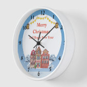 Horloge Joyeux Noël et Joyeux Nouvel An 10" Blanc rond (Angle)