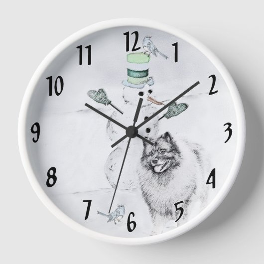 Horloge Keeshond Noël Snowman Peinture Chien Art (Recto)