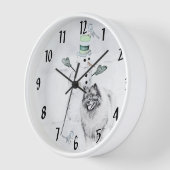 Horloge Keeshond Noël Snowman Peinture Chien Art (Angle)