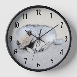 Horloge Keeshond Sleeping Puppy Peinture Chien Art origina