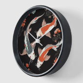Horloge koi et fleurs d'inspiration japonaise orange et bl (Angle)