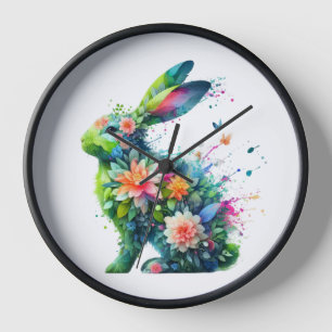 Horloge Lapin de lapin de puissance de fleurs
