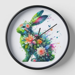 Horloge Lapin de lapin de puissance de fleurs