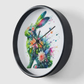 Horloge Lapin de lapin de puissance de fleurs (Angle)