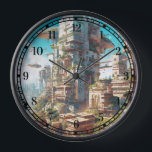 Horloge L'art futuriste de science-fiction de la ville<br><div class="desc">Produits d'art Imaginaire de The Lunarium.</div>