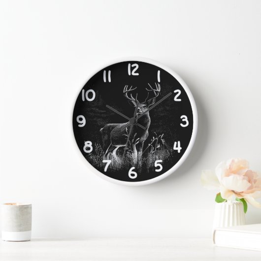 Horloge Le cerf majestueux en pleine nature - Art noir et (Maison)