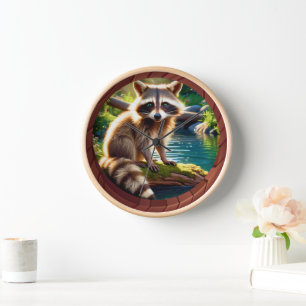 Horloge Le joli petit raton laveur forestier au soleil