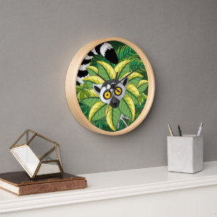 Horloge Lémurs de Madagascar dans la jungle exotique