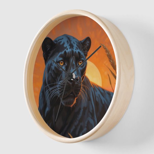 Horloge Léopard noir dans les herbes de Savannah (Angle)