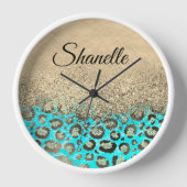 Horloge Léopard turquoise brillant Personnalisé (Recto)