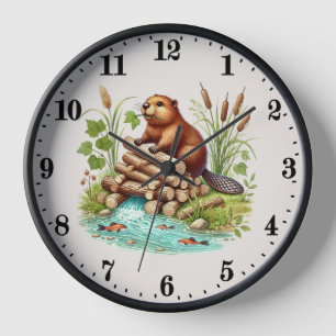 Horloge Les amateurs de castors mignons animal de bois