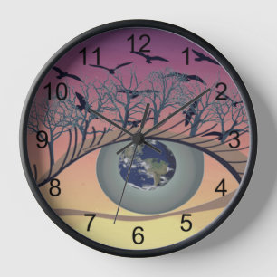 Horloge Les yeux sur le monde, la terre et l'environnement