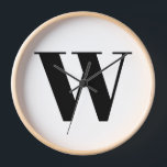 Horloge Lettre initiale de monogramme noir<br><div class="desc">Monogramme personnalisé moderne typographie de lettre initiale élégant mur Horloge. Texte noir personnalisé,  arrière - plan blanc. Disponible sous différentes formes (rondes ou carrés) tailles et matériaux</div>