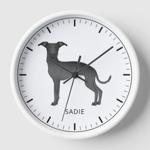 Horloge Lévrier Italien Noir Chien Mignon Avec Texte Perso
