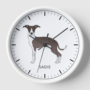 Horloge Lévrier Italien Seal Et Blanc Avec Texte Personnal