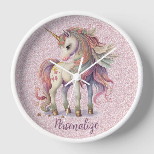 Horloge Licorne Couleurs Magiques de l'Arc-en-Ciel Paillet