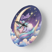 Horloge Licorne Endormie sur Lune avec Nom Modifia (Angle)