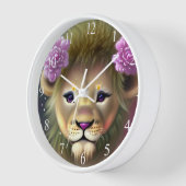 Horloge Lion mignon bébé avec fleurs roses Graphique (Angle)