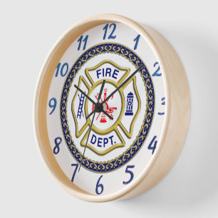 Horloge Logo du service d'incendie Badge bleu et blanc