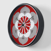 Horloge Lotus Flower Mandala, rouge foncé, gris et blanc (Angle)