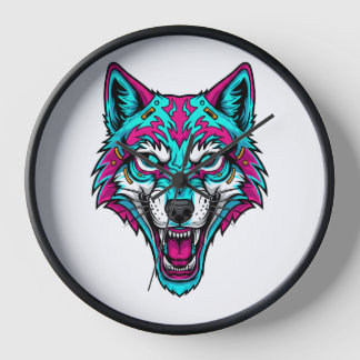 Horloge Loup néon Cyberpunk - Animal robotique Synthwave