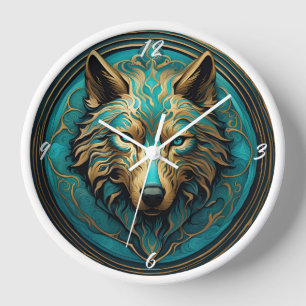Horloge Loup Turquoise et Or