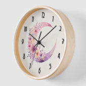 Horloge Lune rose Croissant avec de jolies fleurs (Angle)