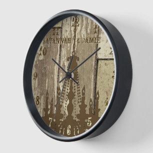 Horloge Lustre personnalisé à l'aspect de bois rustique an