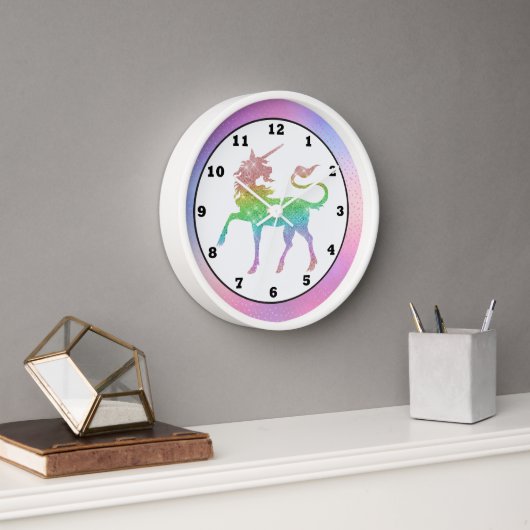 Horloge Magnifique arc-en-ciel licorne filles décoration d (Bureau)