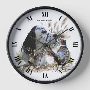 Horloge Magnifique Setter Anglais avec Faisan , Art