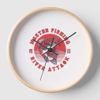 Horloge Maître Pêche Attaque de Rivière Mur Vintage