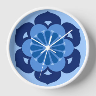 Horloge Mandala, indigo et bleu-clair de fleur de Lotus