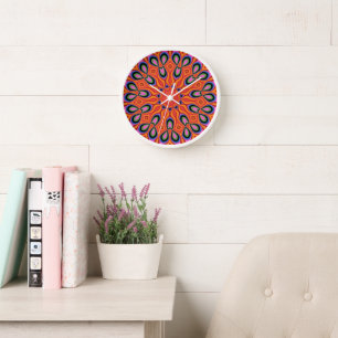 Horloge Mandala Retro Orange Hipster Decor