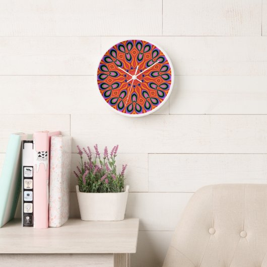 Horloge Mandala Retro Orange Hipster Decor (Salle de lecture)