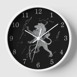 Horloge Marbre Argent Royal Lion Noir chiffres