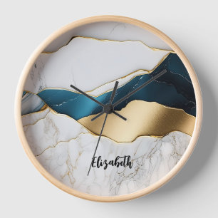 Horloge Marbre de pierre de turquoise blanche Cool or